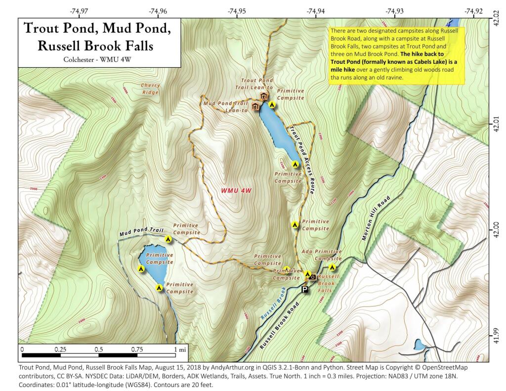  Trout Pond, Mud Pond, Russell Brook Falls