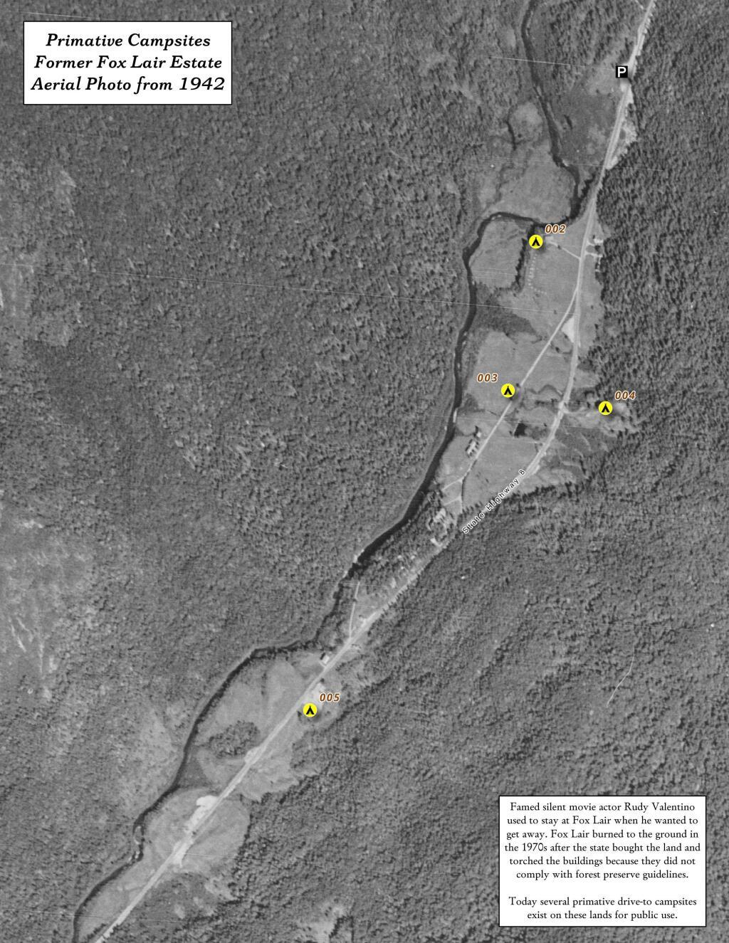 Fox Lair Campsites On Former Fox Lair Estate - Overlaid On Aerial Photo From 1942