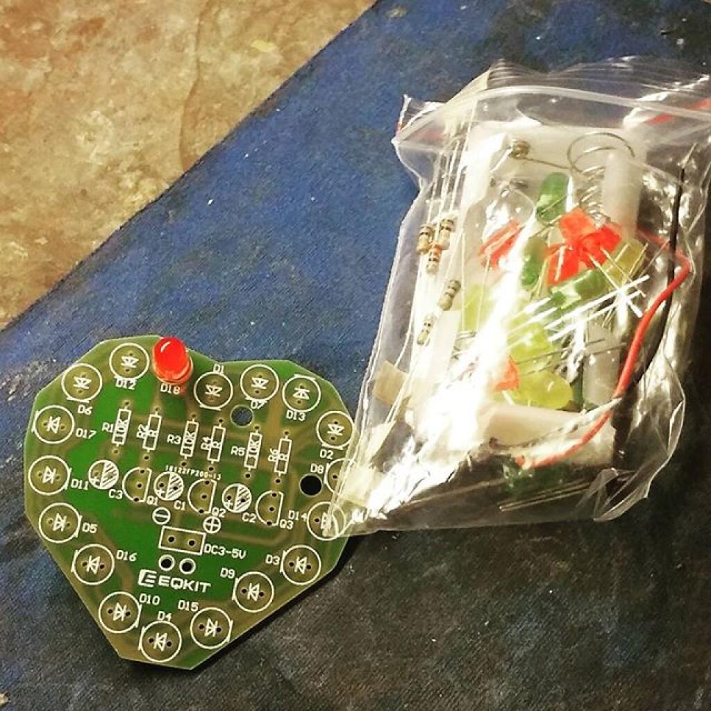 Photo: Very inexpensive, direct from China electronics soldering practice kit I'm building. Blinking heart! Photo: Very inexpensive, direct from China electronics soldering practice kit I'm building. Blinking heart!