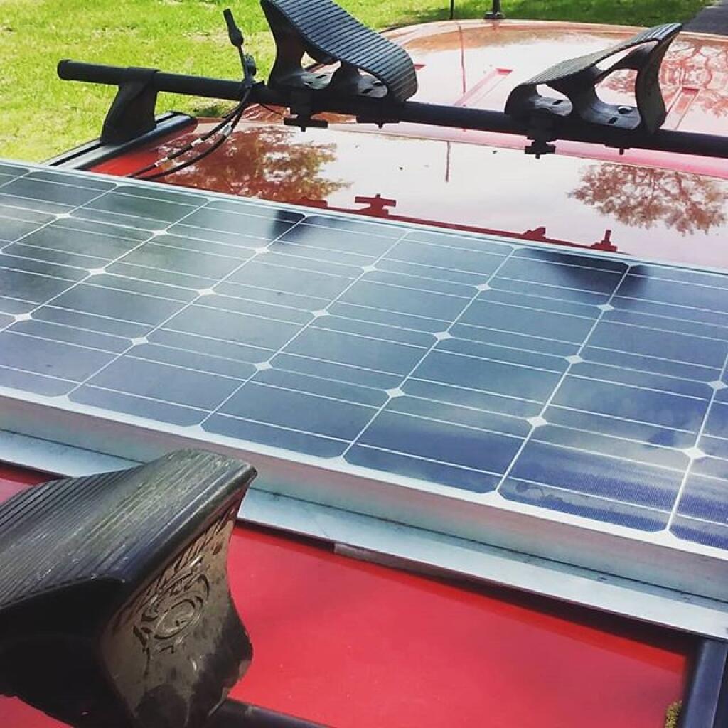 Photo: Solar panel installed to top off battery when camping multiple days Photo: Solar panel installed to top off battery when camping multiple days
